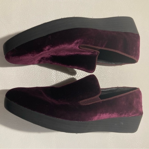 FITFLOP Sz  10 Superskate Burgundy Velveteen Flats Slip-on Comfort Shoes - Picture 6 of 13